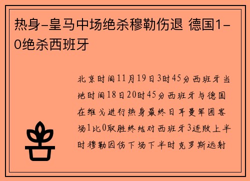 热身-皇马中场绝杀穆勒伤退 德国1-0绝杀西班牙